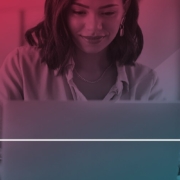 a woman sitting in front of a laptop with app tech written on the bottom