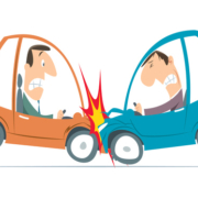 a cartoon of two cars that are having an accident