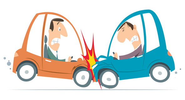 a cartoon of two cars that are having an accident