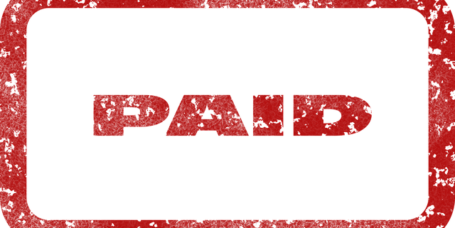 the word paid is written in red on a black background