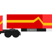 a red truck with a yellow stripe on the side is on a black background