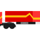 a red truck with a yellow stripe on the side is on a black background